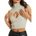 thumbnail image 5 of Musuos Women Crop Vest, Sleeveless High Neck Knitting Cutout Solid Color Casual Party Summer Tops, 5 of 9
