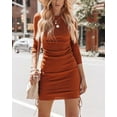 thumbnail image 3 of PrettyGuide Women's Short Sweater Dress Long Sleeve Ruched Side Drawstring Casual Rib Knit Bodycon Mini Dresses, 3 of 7