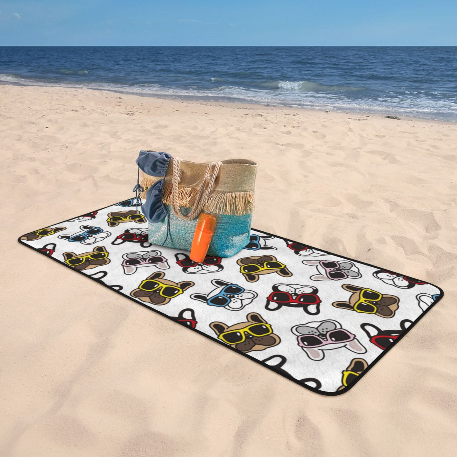 Cotton Bath Towels for Bathroom - Bulldog Sunglasses Face Microfiber Quick Dry Towels for Body Bath Sheets, Personalized Beach Towel, Soft Shower Towels for Travel Home Beach 27*55in