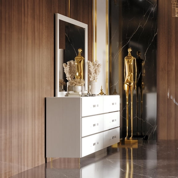 New Classic Furniture Europa Wood Dresser with Mirror in White