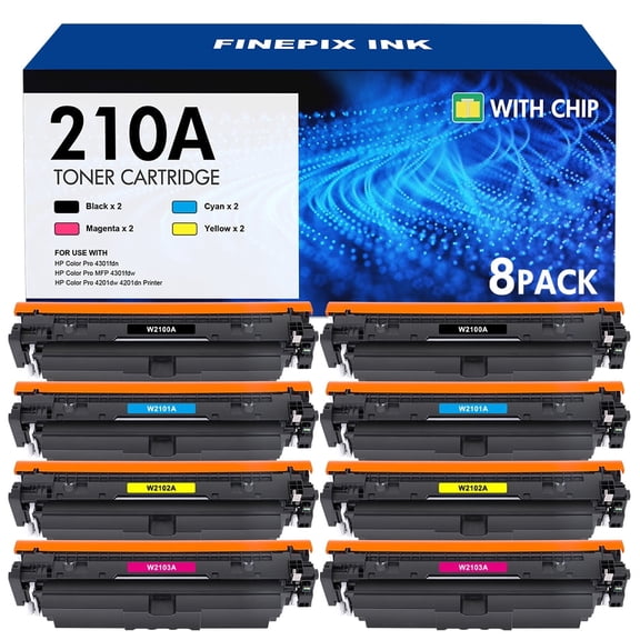 8 Pcs 210A Toner Cartridges Compatible for HP 210A W2100A Color Laserjet Pro MFP 4301 4201 4301fdw 4301fdn 4201dn 4201dw 210X W2100X Printer Ink, Black Cyan Yellow Magenta