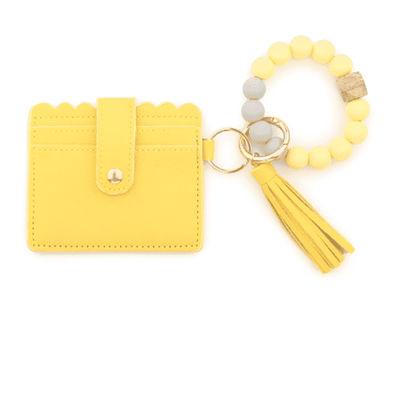 CCOCC Key Chain Wristlet Bracelet,Stylish PU Tassel Accent Small Wallets Woman,Soft Silicone Beads,Great for Wallet Chain Accessories