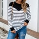 thumbnail image 2 of Mujeres Cuello Redondo Rayas Manga Larga Bloque De Color Jersey Tops Sudaderas Camisas Blusas para Oficina En Casa Negro L, 2 of 7