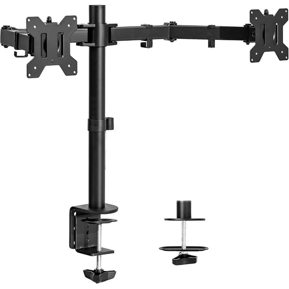 Dual Monitor Desk Mount Holds Computer Screens up to es and lbs Each Heavy Duty Fully Adjustable Steel Stand with CClamp and Grommet STANDV