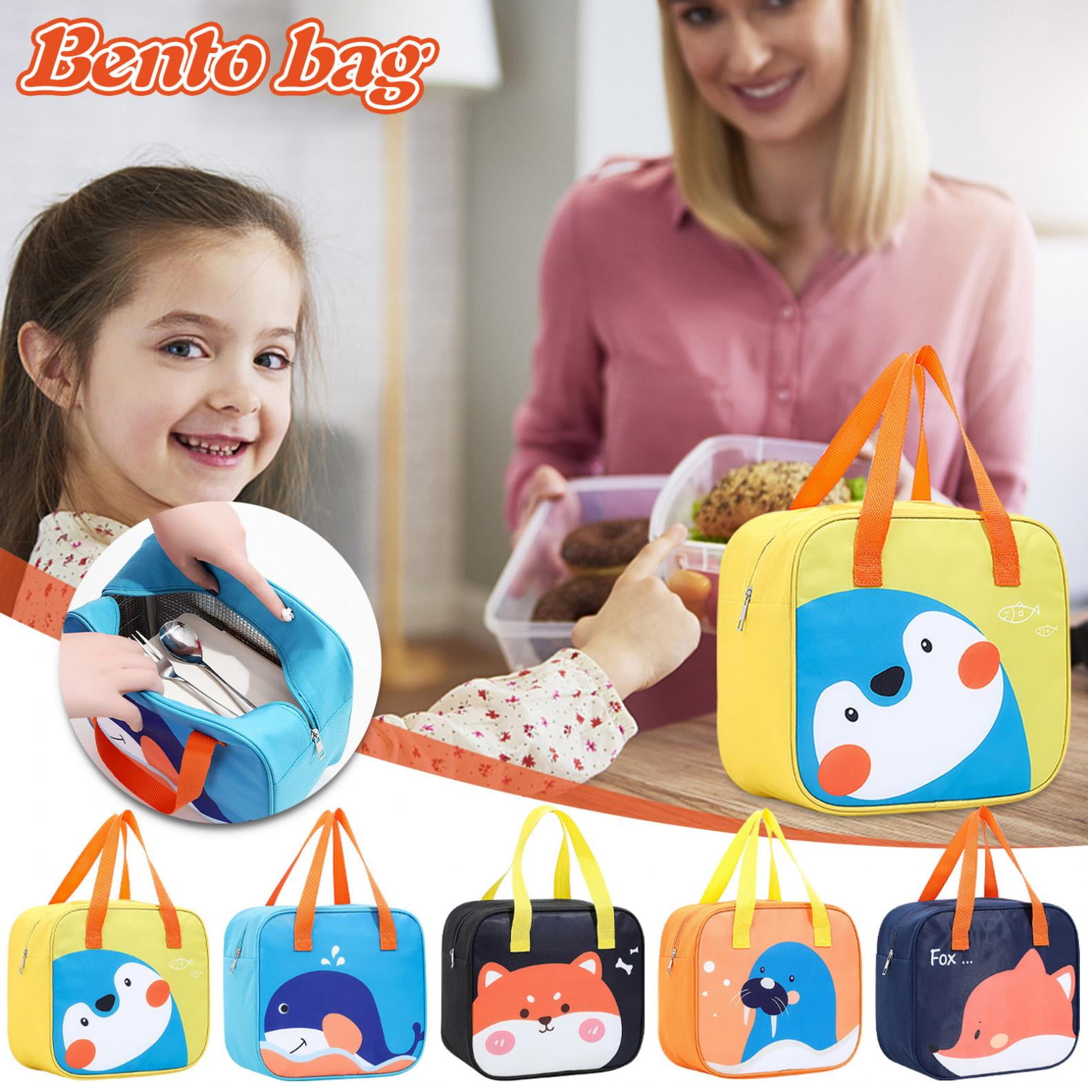 Qisiwole Kids Cute Animal Insulated Lunch Bag for Boys & Girls, Waterproof Thermal Thickened Reusable Lunch Box , Ideal Size for Packing Hot or Cold