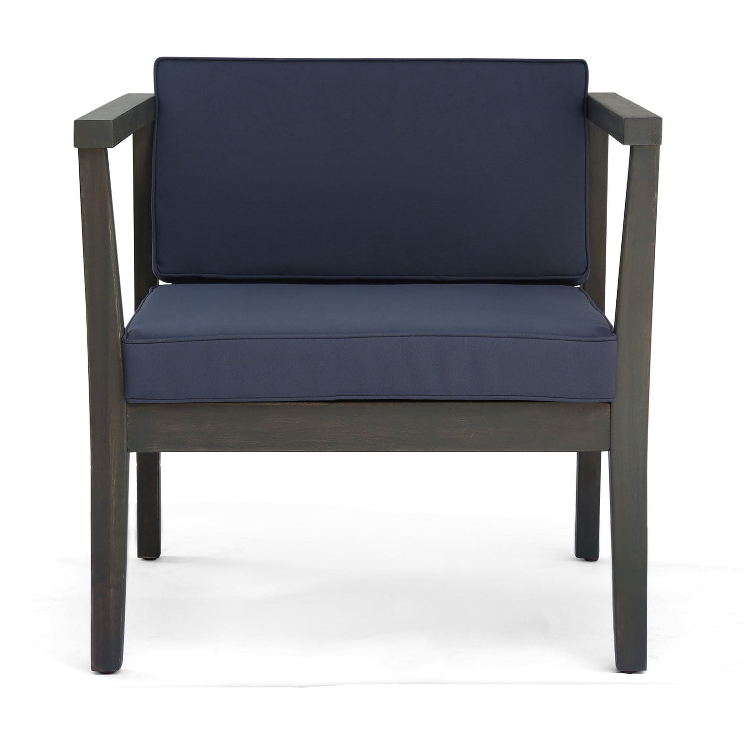 Outdoor Acacia Wood Club Chair Set of 2, Leisure Single Seats for Patio Garden, Gray and Dark Gray