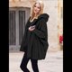 thumbnail image 4 of Chaqueta con Capucha y Cuello en V de Larga de Color Liso para Mujer, Informal, Holgada, de Felpa, Sin Botones. Negro L, 4 of 7