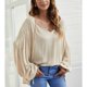 thumbnail image 2 of Blusa de ajuste casual con cuello en V y manga larga con cordón para mujer de moda para citas en la oficina Albaricoque M, 2 of 8