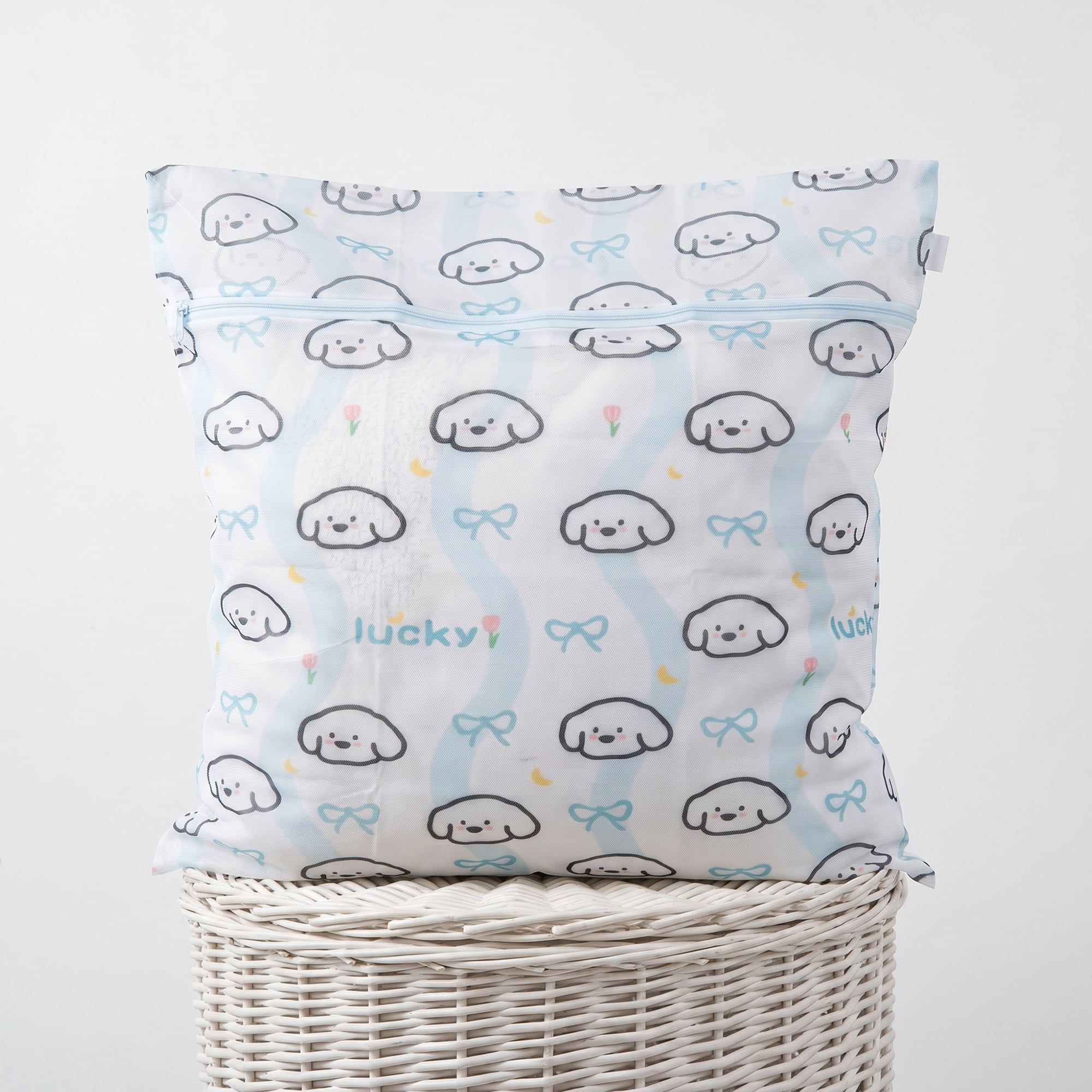 Unique Bargains 2Pcs Durable Mesh Zipper Closure Laundry Bags Blue 23.6" x 23.6"
