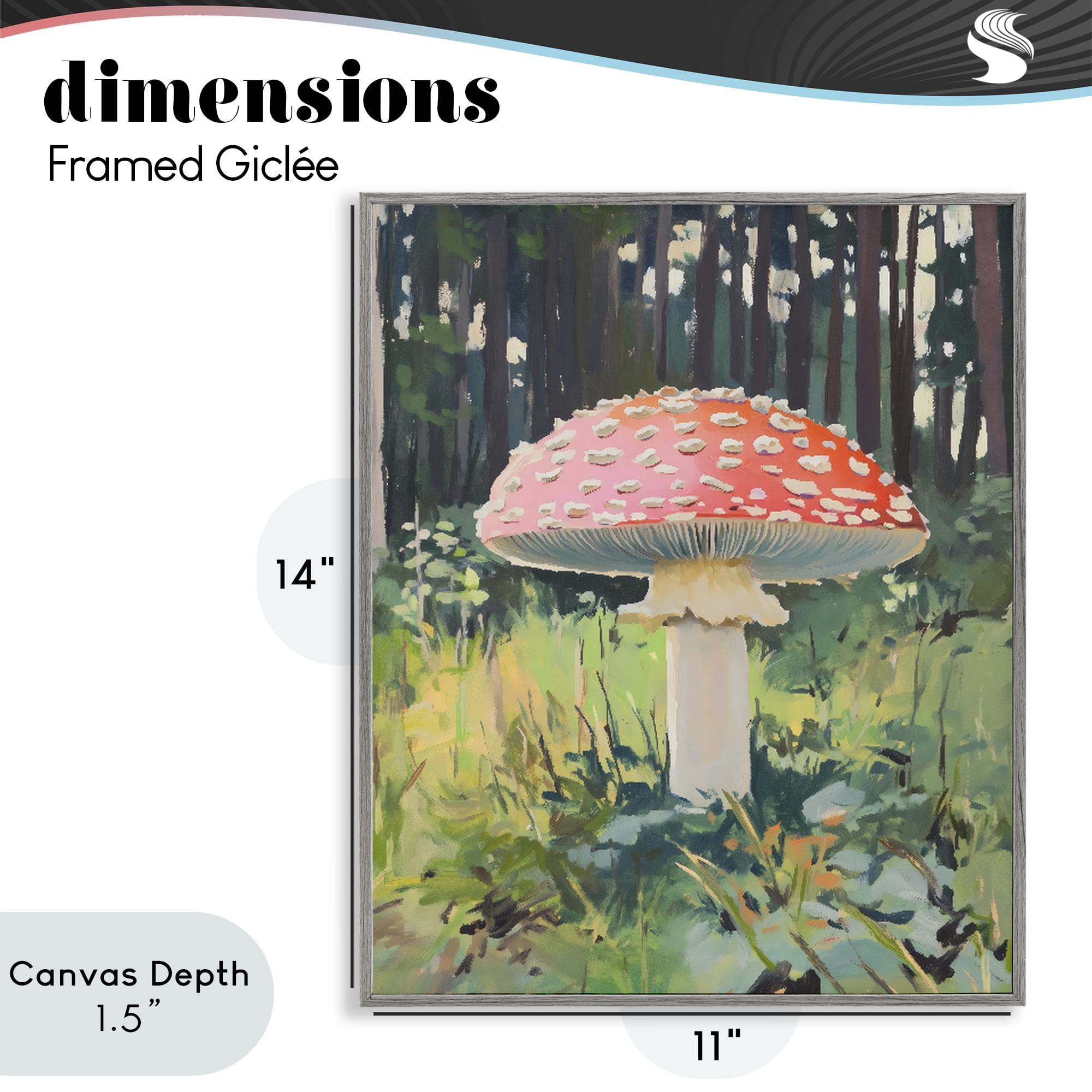 Stupell Industries Red Mushroom in Sunlit Forest Gray Framed Giclee Art, design by The Prints Vibe