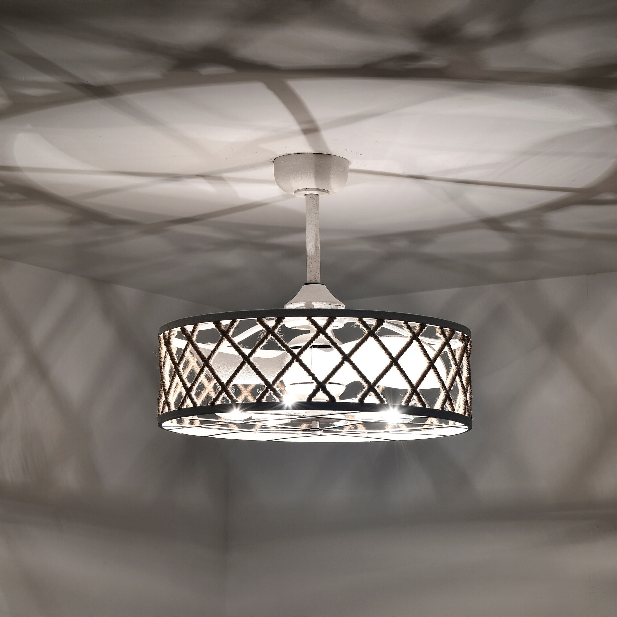 Shaunda 25 in. 6-Light Indoor Weathered White and Beige Rattan Finish Ceiling Fan with Light Kit