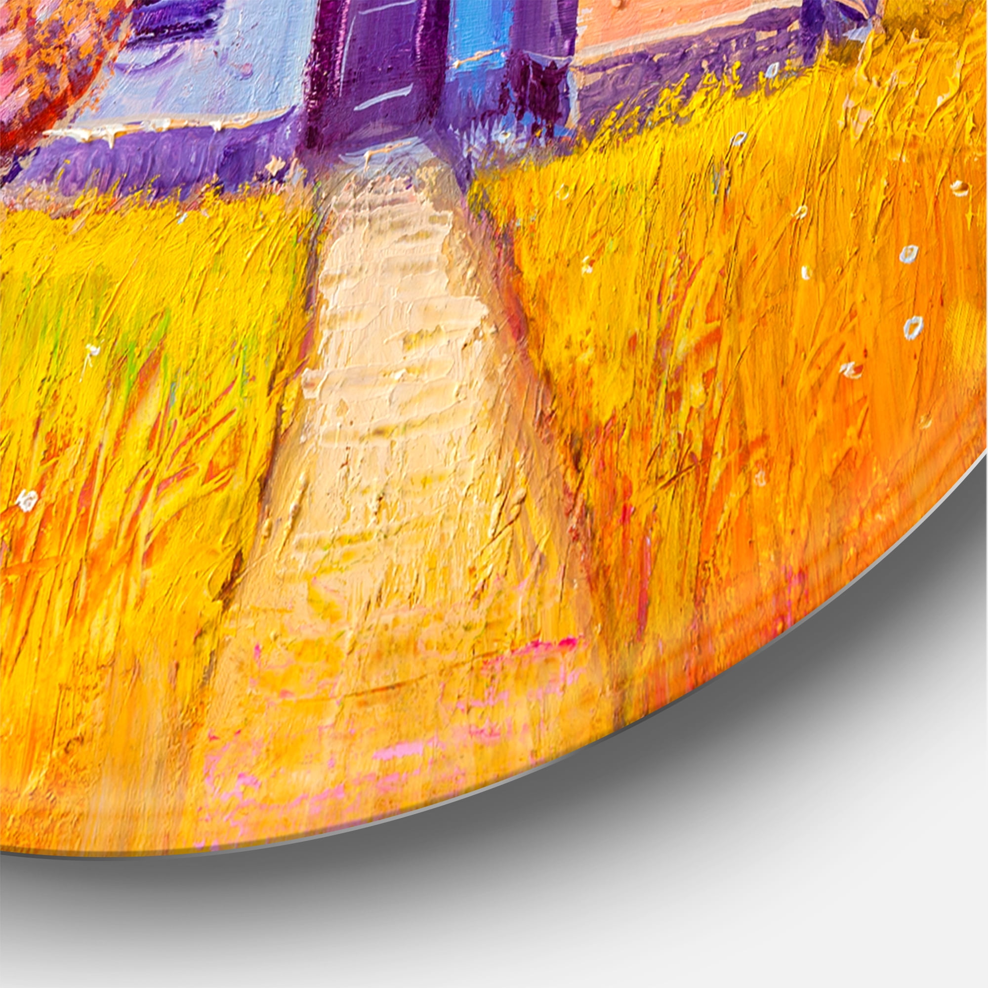 Designart 'Abstract Colorful House In The Fairy Tale VIllage' Traditional Circle Metal Wall Art 29x29 - Disc of 29