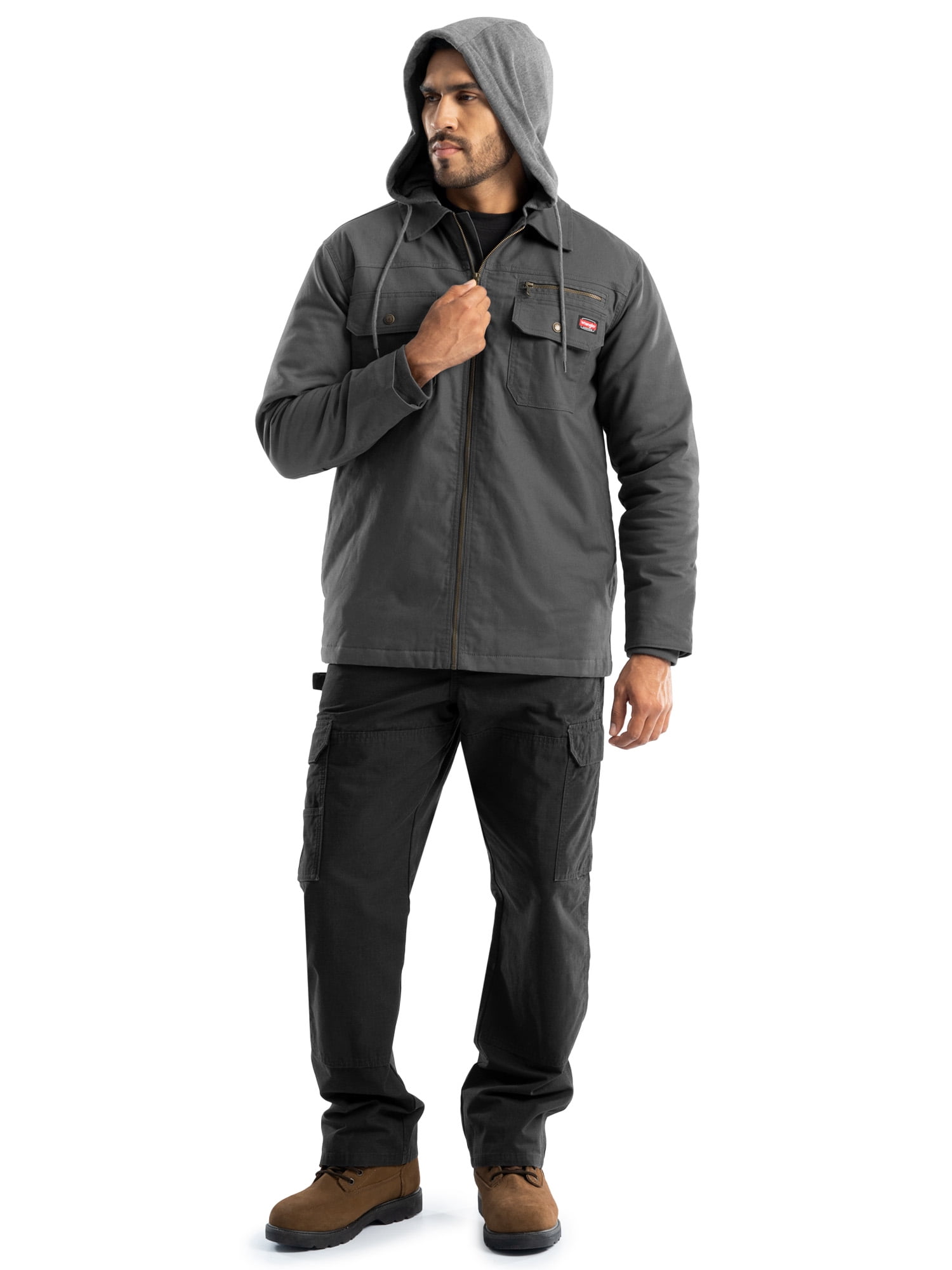 Wrangler Workwear Men's Quilted Lined Work Shirt Jacket with Hood, Size S-5XL (Men's and Big Men's)