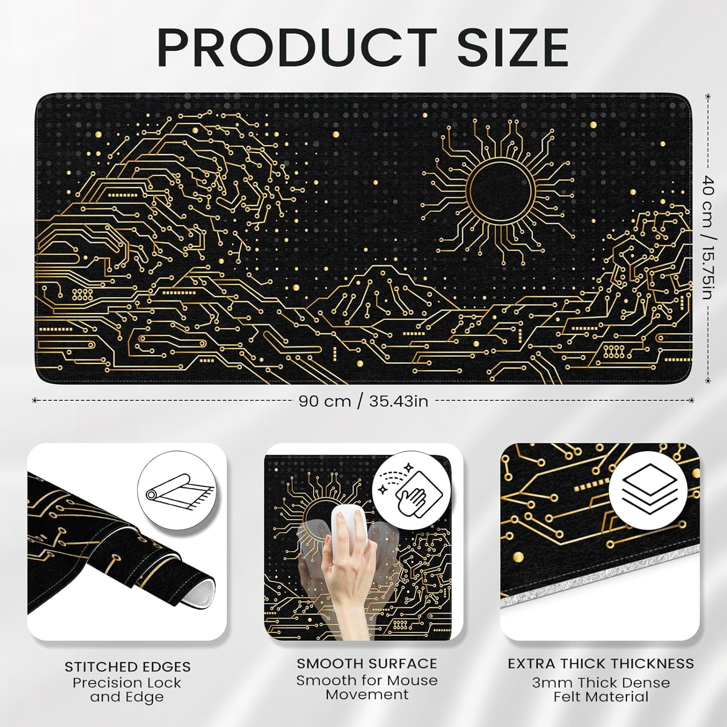 Felt Desk Mat, XXL Large Mouse Pad Desk Pad, Gaming Mousepad, Non-Slip Base, No Any Smell Desk Protector Cover Mat for Computer Keyboard Work Game Office Home-Gold Chip