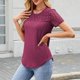 thumbnail image 4 of Blusas para Mujeres Casual Manga Corta Cuello Redondo Encaje Empalme Blusa 95% Poliéster 5% Spandex, Nuevo Color Sólido Superior para el Uso Diario, 4 of 8