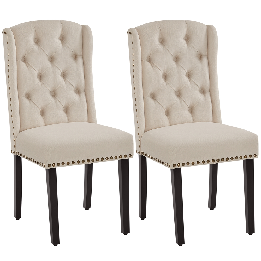 SMILE MART 2pcs Upholstered Tufted Dining Chairs with Wing Design for Kitchen, Beige - image 4 of 6