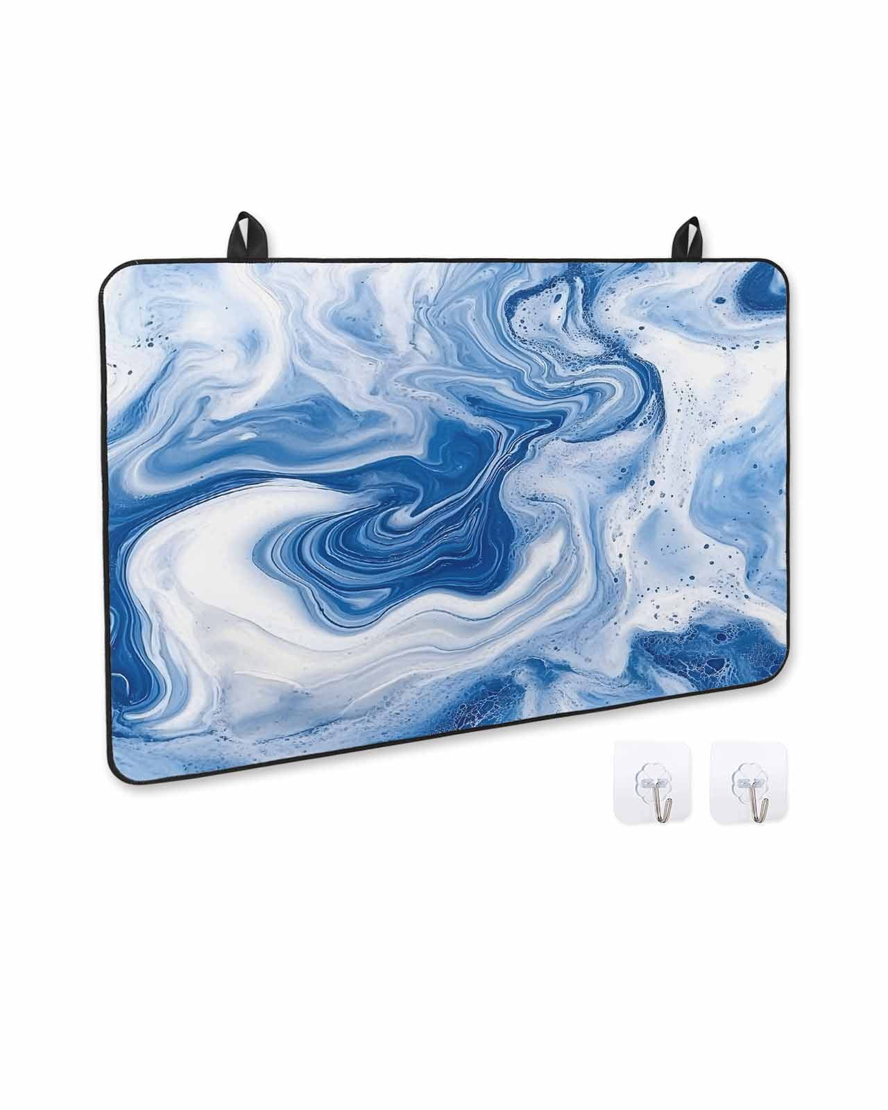nqOlkjepod Large Induction Cooktop Protector Mat 24"x21", Marble Blue Stove Top Covers for Electric Stove, Ceramic Style Grunge Scratches Watercolor Stove Burner Cover Mats, Glass Top Stove Cover