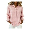 thumbnail image 2 of Retro Plaid Print Shirt Dressy Work Tops Patchwork Shirt Trendy Tunic Tops Plaid Fall Blouses Contrast Color Plaid Blouses For Women Patchwork Button Down Shirts Plaid Shirt Light Pink 3XL, 2 of 5