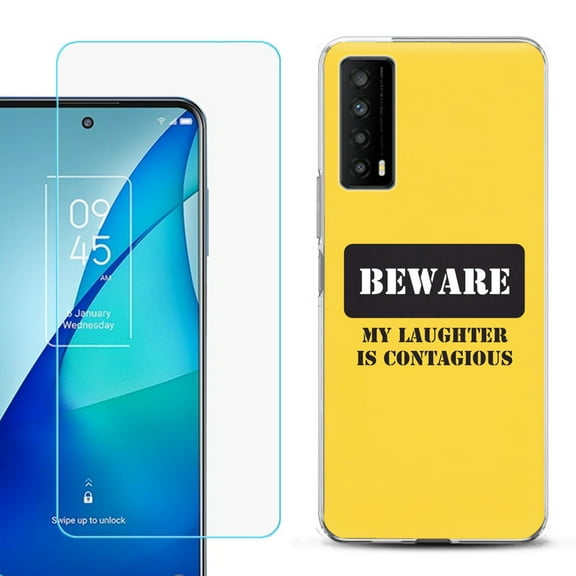 Slim-Fit Gel TPU Phone Case for TCL Stylus 5G, with Tempered Glass Screen Protector, by OneToughShield ® - Laughter