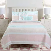 Cozy Line Light Pink Blue Ruffles Girl 100% Cotton 2 Piece Reversible Quilt Bedding Set, Candy, Twin