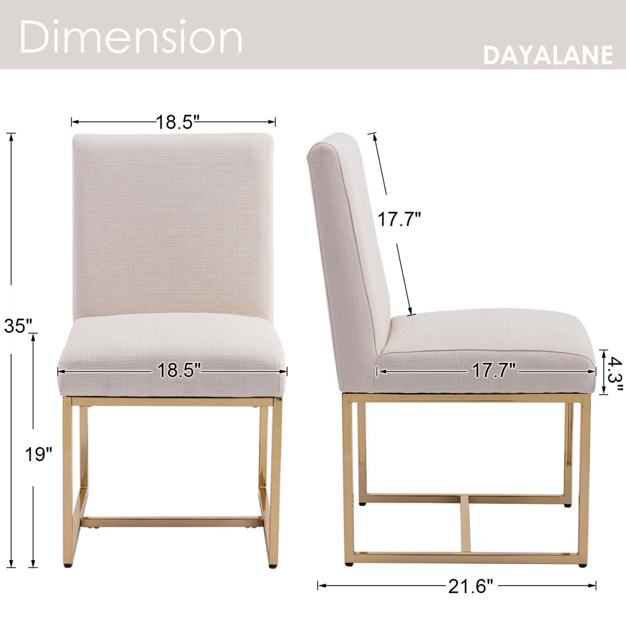 Dayalane Mid Century Modern Dining Chairs Set of 4, Beige Linen Upholstered Kitchen & Dining Room Chairs with Gold Metal Frame, Armless Side Chairs for Living Room