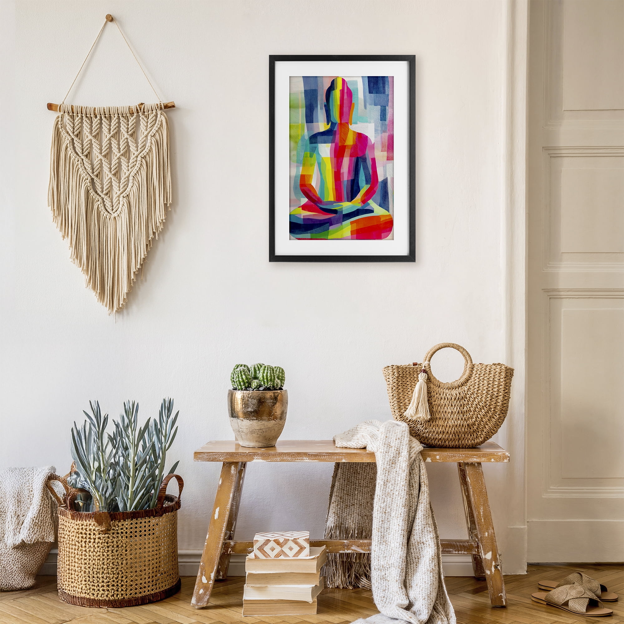 Stupell Industries Geometric Buddha In Spectrum Black Framed Print Under Glass, design by Chromatic Storm Studio