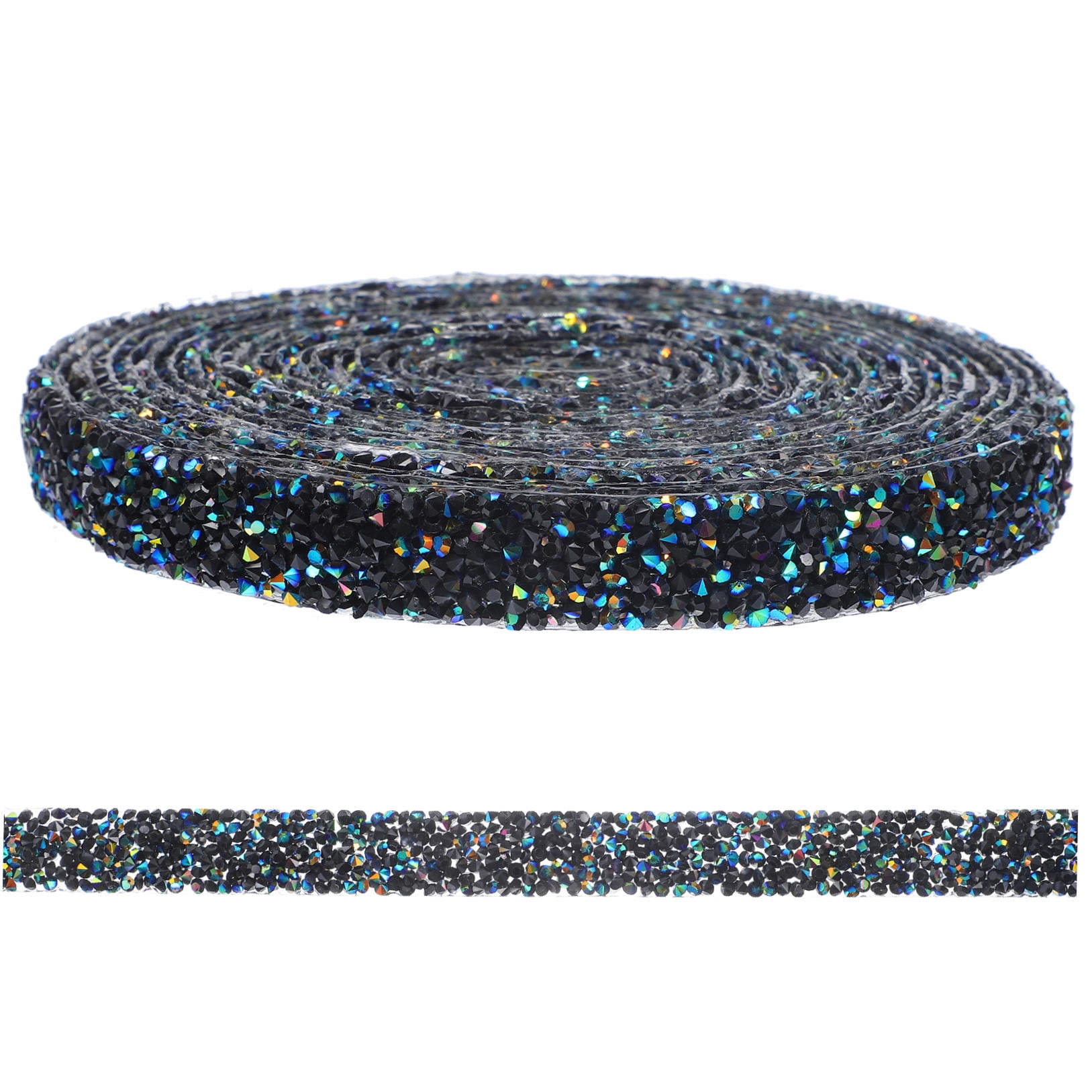 KAKOWELY 1 Roll Resin Rhinestone Tape Black Blue Ab for Vases Vehicles Women Self Adhesive Decorative
