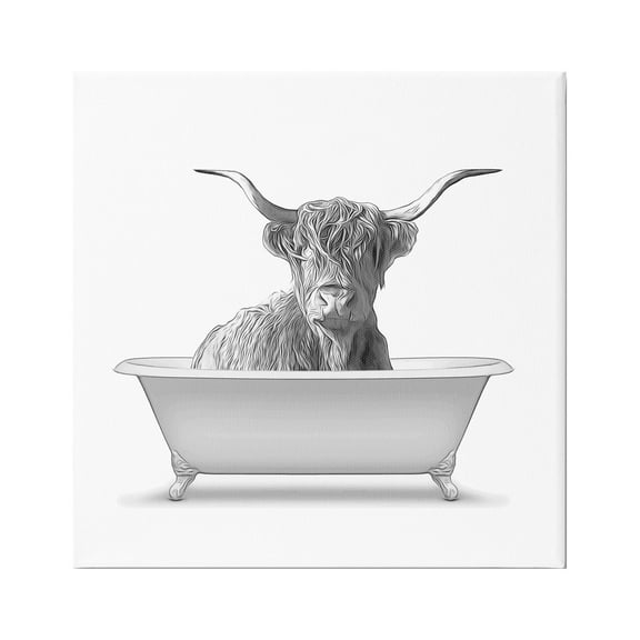 Stupell Industries Monochrome Longhorn Cattle Bathtub Vintage Farmhouse Graphic Art Gallery-Wrapped Canvas Print Wall Art, 36x36, by Annalisa Latella