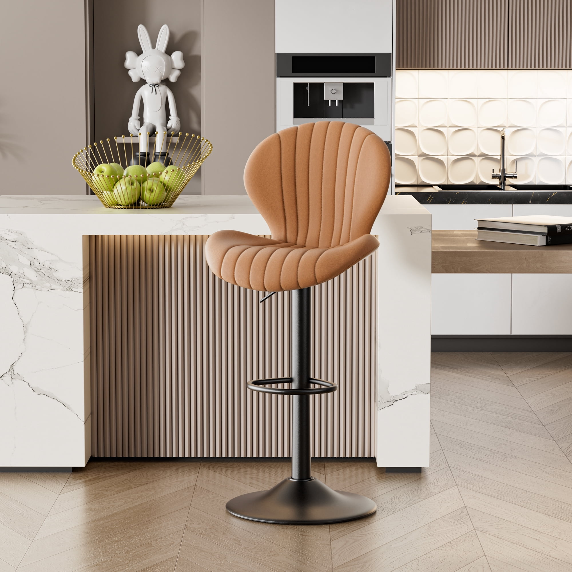 Hawsaiy Bar Stools Set of 3, Modern Swivel Bar Chairs with Mid Back and Adjustable Seat Height,Brown