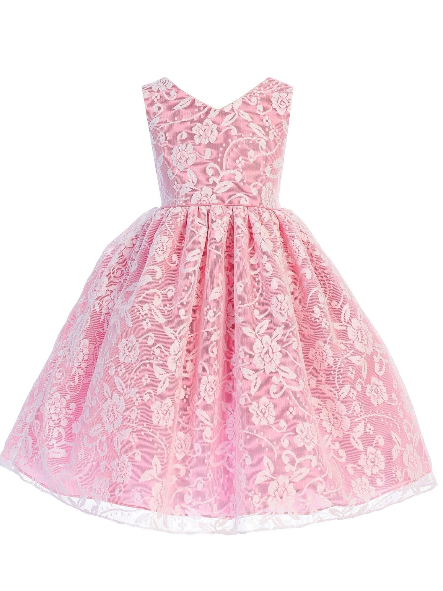 Ellie Kids - Ellie Kids Girls Pink Lace Embroidered Junior Bridesmaid ...