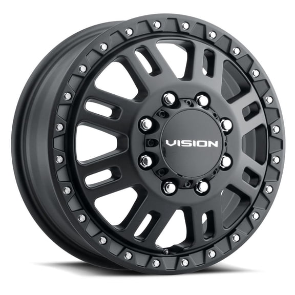 17x6.5 Vision 408 Manx 2 Satin Black DUALLY FRONT Wheel 8x200 (121.35mm)