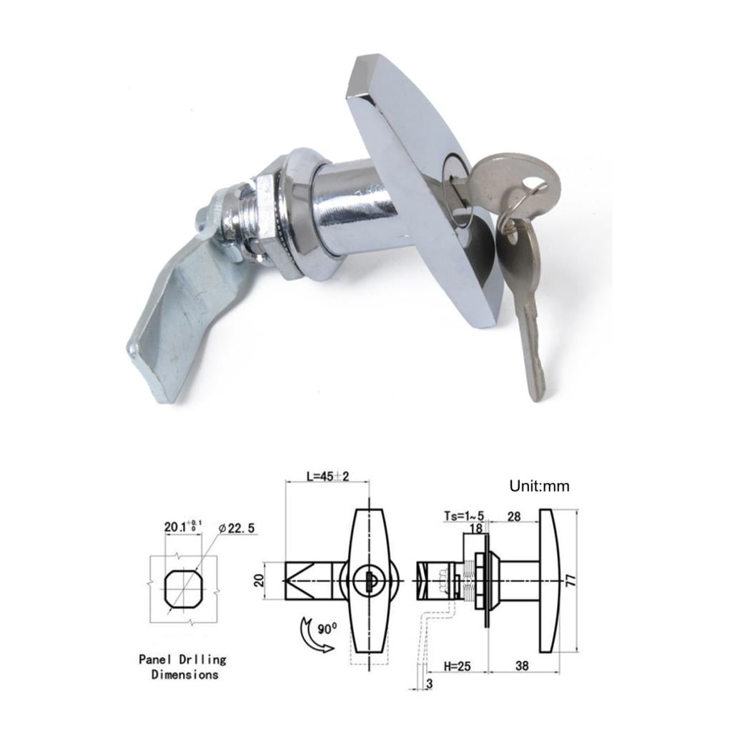 2x Keyed T-Handle,Shed Door Opener handle type lock Hardware w/ 4 Keys for Trailer Toolbox Cabinet (Chrome)