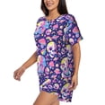 thumbnail image 2 of Fotbe Skull colorful mushroom Print Pajama Set for Women 2 Piece Loungewear Short Sleeve Tops and Shorts Set Soft Sleepwear-3X-Large, 2 of 7
