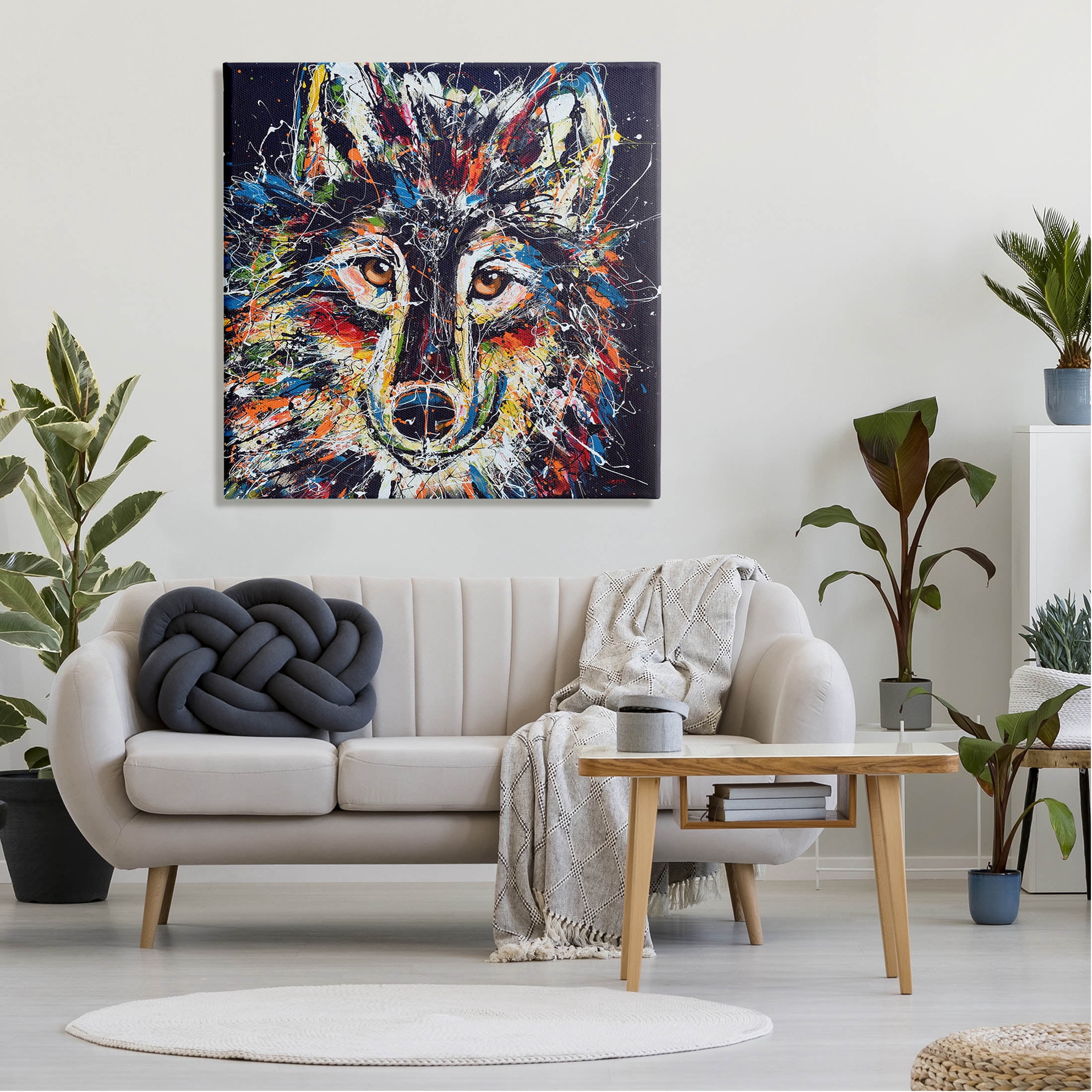 Abstract Wolf Urban Style Hues Animals & Insects Painting Gallery Wrapped Canvas Print Wall Art
