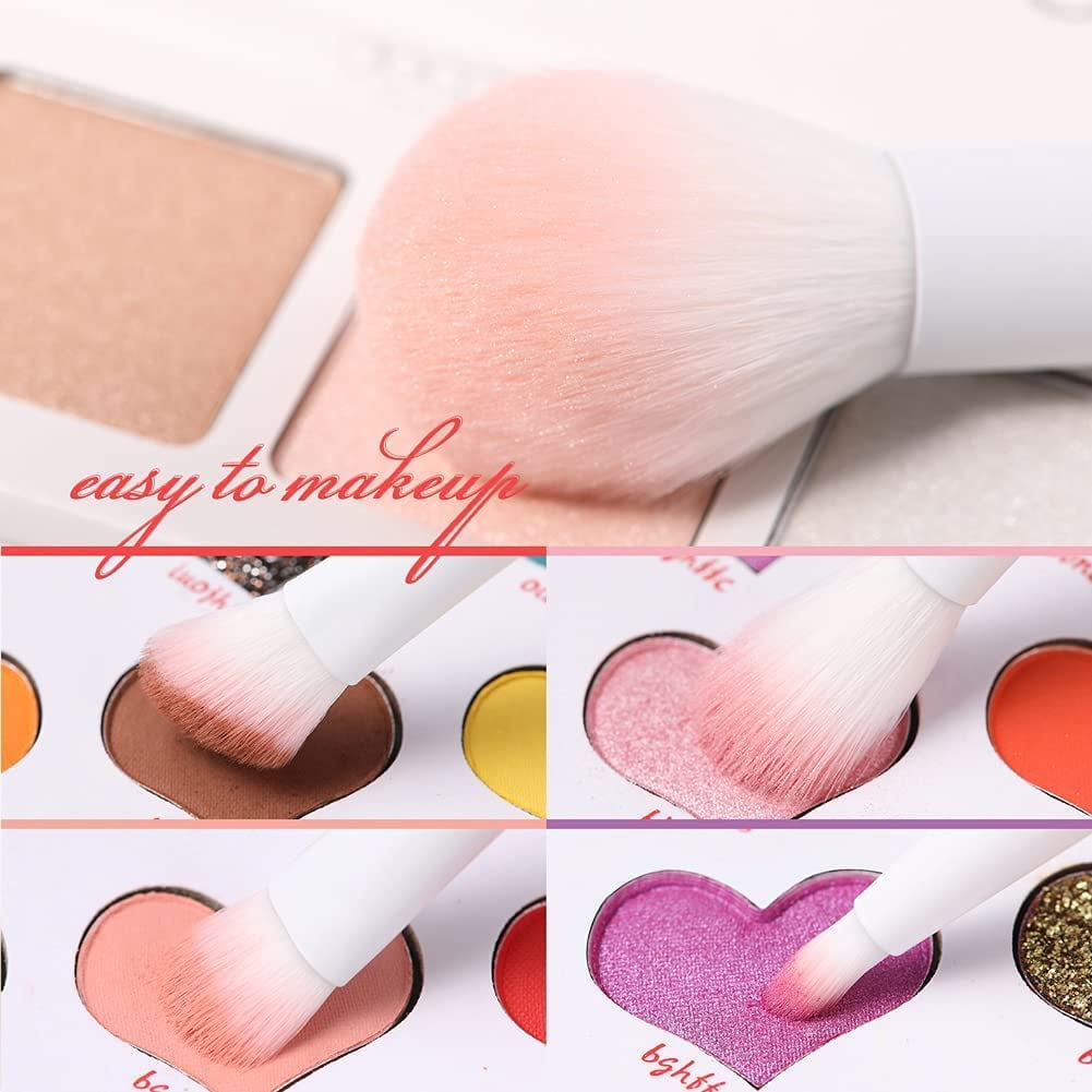 Docolor 32-Piece Red Kabuki Makeup Brush Set for Face, Eyes, and Brows