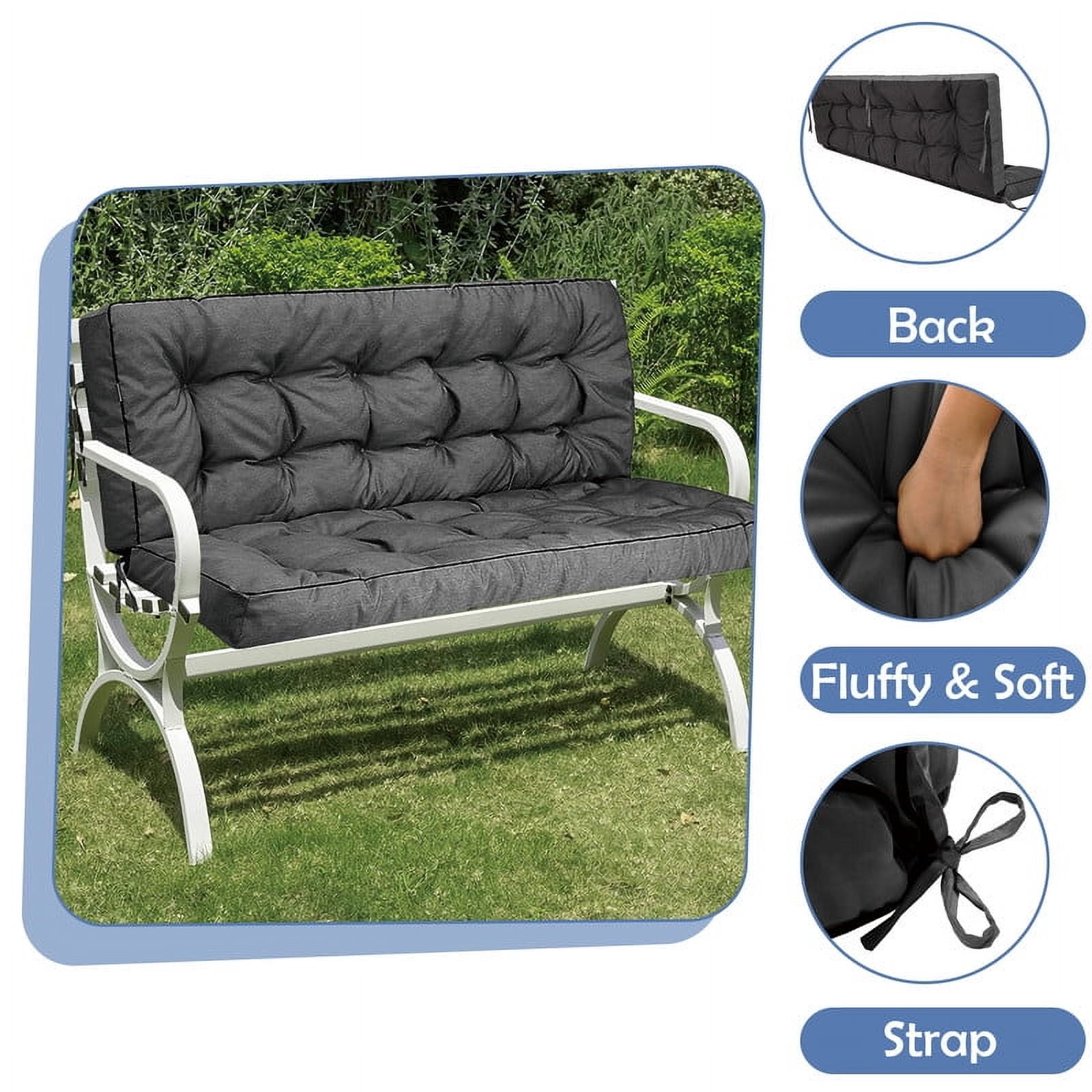 Porch Swing Cushions, Swing Cushions 3 Seater Replacement with Backrest, Thicken 4" Waterproof Bench Pad Cushions, Outdoor Loveseat Cushions Non-Slip Chairs Pad (Dark Gray)