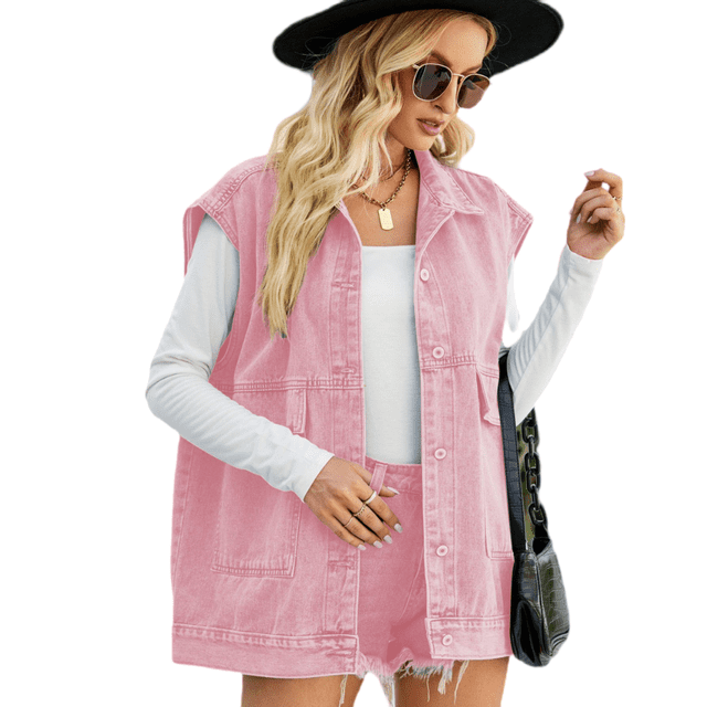 LYMAYTER Veste en Jean Décontractée Surdimensionnée Sans Manches Vintage pour Femmes TP-2TG