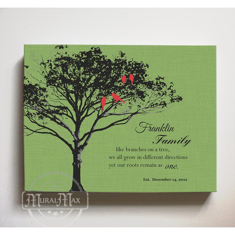 Muralmax Personalized Family Tree Canvas & Lovebirds, Romantic Lovebirds & Inspirational Quote Wall Decor - Gifts for Parents Wedding Anniversary