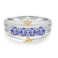 thumbnail image 2 of 925 Sterling Silver and 10K Yellow Gold Blue Tanzanite and White Lab Grown Diamond 4-Stone Wedding Band Ring for Women (1.25 Cttw, Gemstone December Birthstone, Available in Size 5, 6, 7, 8, 9), 2 of 4