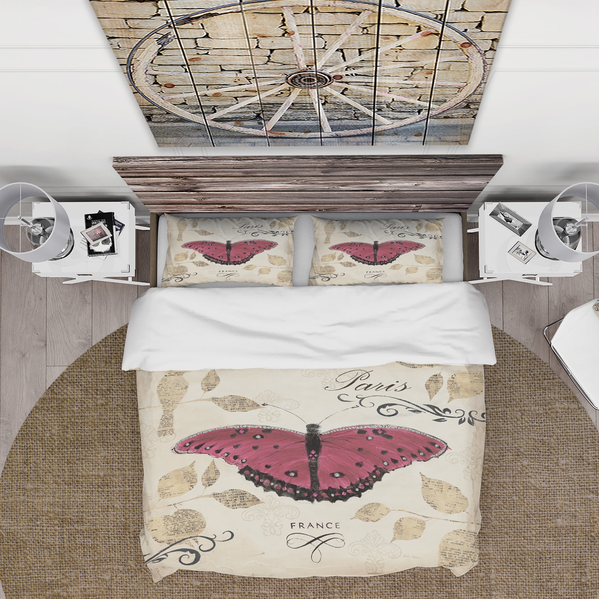 Designart 'Red Farmhouse Butterfly' Farmhouse Duvet Cover Set