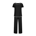 thumbnail image 4 of Tnhcen Women's Solid Color Sleepwear Two-Piece Set Short Sleeve Top & Long Pants | Soft Casual Loungewear PJS with Side Slits | S-2XL, 4 of 9