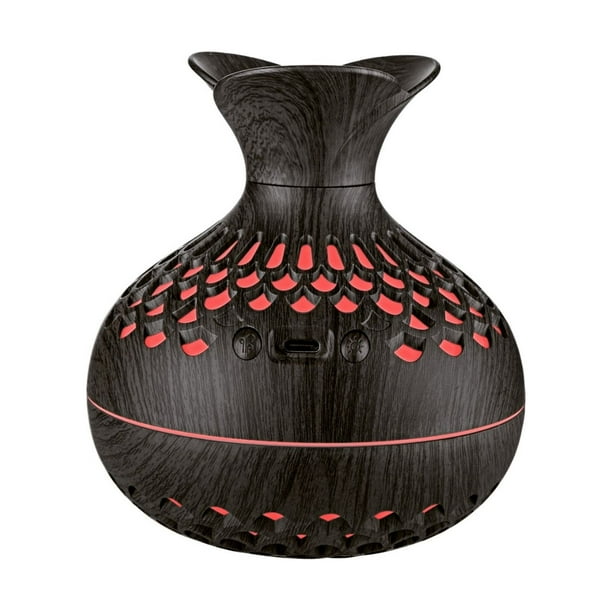 Nuevo Aroma Humidificador de Madera de Flor de Luz Colorida Nocturna Negro