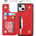thumbnail image 4 of Compatible with iPhone 14 Plus Luxury PU Leather Case with Card Holder,Cash Slots,Stand Function Back Wallet Case Flip Wrist Strap Double Magnetic Clasp Case for iPhone 14 Plus 6.7",Red, 4 of 7