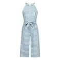 thumbnail image 4 of RPVATI Women Casual Sleeveless Striped Jumpsuit Wide Leg Capri Romper Pants Cropped Overalls Tie Knot with Pocket Blue M, 4 of 5