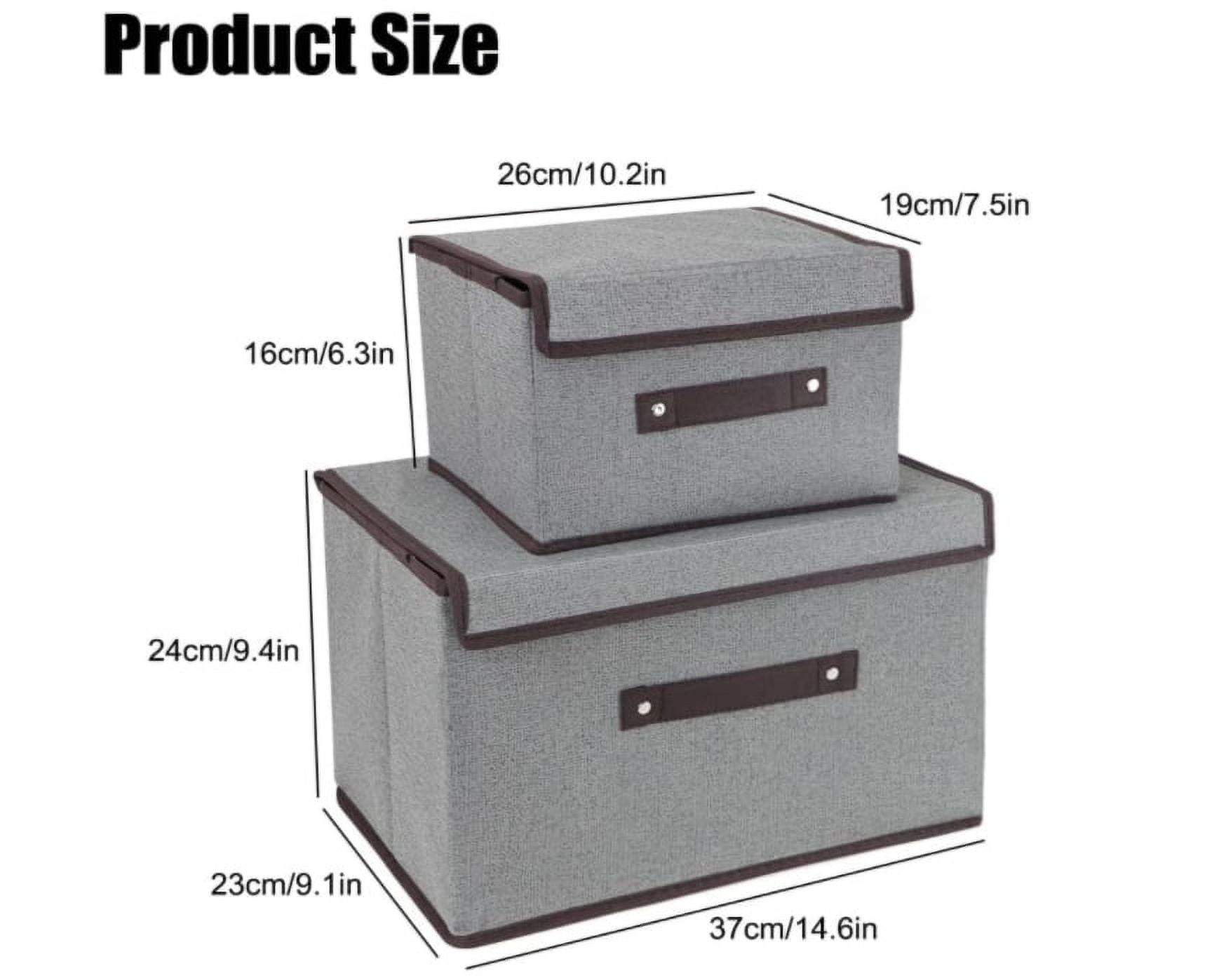 Larger Foldable Storage Cubes [2-Pack] Linen Fabric Collapsible Storage Cube Bin, Linen Closet Organizer Baskets with Lid, Handles for Toys  Home, Nursery, Closet - (Grey, 15in&10in)