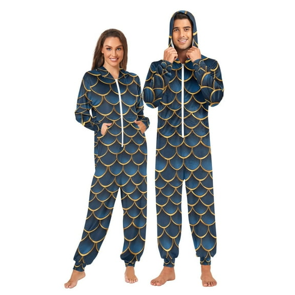 joogoo 3d Dragon Scales Blue Unisex Adults Onesies Pajamas Jumpsuits L