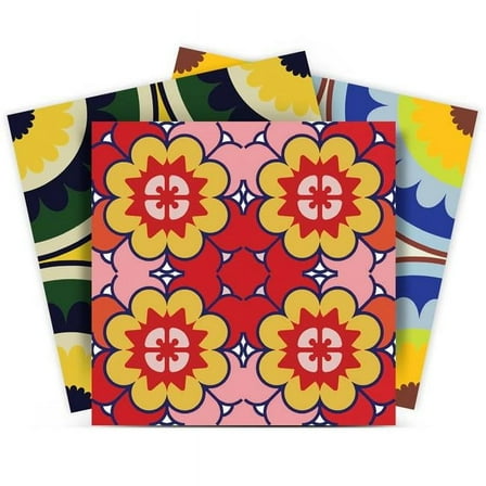 HomeRoots 382877 7 x 7 in. Mediterranean Brights Peel & Stick Removable Tiles