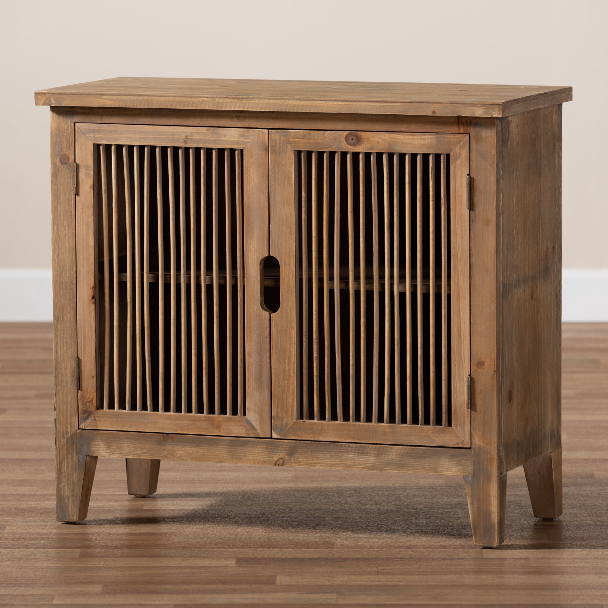 Baxton Studio Clement Rustic Medium Oak Accent Cabinet, 2677" H x 2992" W x 1339" D