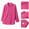 thumbnail image 3 of Button Down Shirt for Women Casual Long Sleeve Oversize Fit with Pocketl Hot Pink, 3 of 7