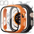 thumbnail image 1 of 2+2 Pack Case for Apple Watch 49mm Screen Protector, 2 Hard PC Protective Bumper Case + 2 HD Tempered Glass Screen Protector Film Cover for iwatch 49mm Accessories,Orange+Black, 1 of 5